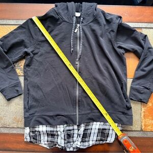 Two by Vince camuto black zip hoody with peek a boo shirt under cozy layering